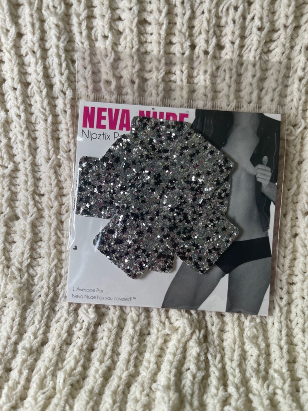 Neva Nude Glitter Pasties - Silver & Hot Pink Packaging